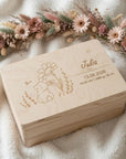 Geschenkset Erinnerungskiste, Schmusetuch und Handtuch Hase personalisiert