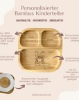 Piatto per bambini in bambù personalizzato con coniglietto e fiocco
