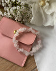 Armband aus Rosenquarz mit süsser rosa Tasche