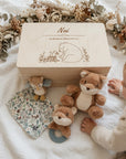 Geschenkset Waldtiere personalisiert - Erinnerungskiste, Schmusetuch, Rassel & Kuscheltier