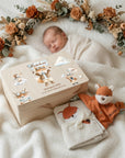 Geschenkset Erinnerungskiste, Schmusetuch und Handtuch Fuchs personalisiert