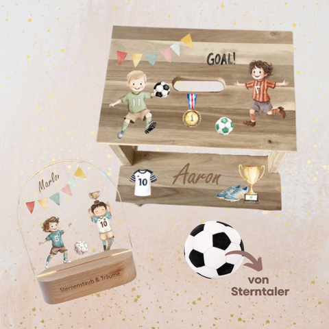 Ensemble comprenant un tabouret, une veilleuse LED et un mini ballon de football en tissu
