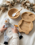 Kindergeschirr-Set + Steiff Schmusetuch Pinguin personalisiert