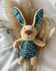 Coniglietto mini verde o turchese: peluche personalizzato con sonaglio
