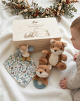 Geschenkset Waldtiere personalisiert - Erinnerungskiste, Schmusetuch, Rassel & Kuscheltier