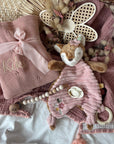 Babydecke, Schmusetuch & Nuggikette Reh rosa personalisiert