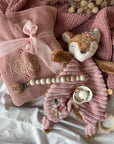 Babydecke, Schmusetuch & Nuggikette Reh rosa personalisiert