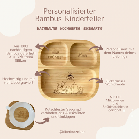 Bambus Kinderteller personalisiert Tipizelt