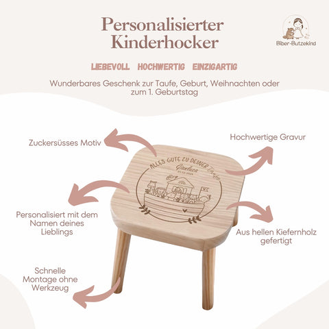 Personalisierter Kinderhocker Arche Noah Taufe