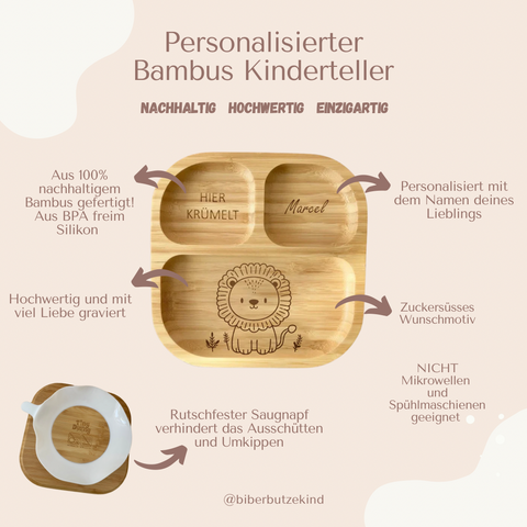 Bambus Kinderteller personalisiert Löwe