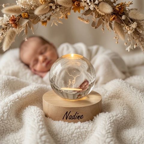 Nachtlicht mini mit 3D-Kristallkugel personalisiert Hirsch