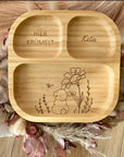 Bambus Kinderteller personalisiert Hase mit Blume