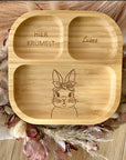 Bambus Kinderteller personalisiert Hase mit Schleife
