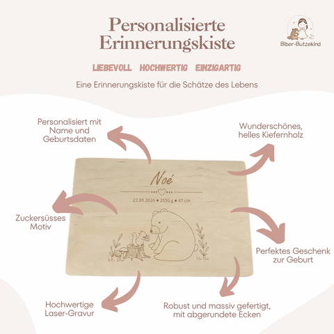 Scatola dei ricordi personalizzata con orsetto e scoiattolo