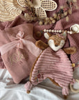 Babydecke, Schmusetuch & Nuggikette Reh rosa personalisiert