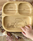 Personalisiertes Kindergeschirr-Set - Kinderbesteck und Bambus-Teller Wald Tiere