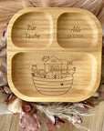 Bambus Kinderteller personalisiert zur Taufe Arche Noah