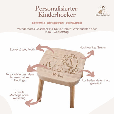 Kinderhocker personalisiert Hase mit Blume