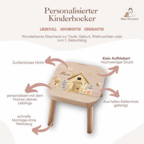 Farbiger Kinderhocker personalisiert Mäuse Häuschen