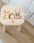 Tabouret coloré pour enfant, personnalisé avec des animaux de la forêt