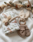 Babydecke, Babyschuhe, Nuggikette & Beissring Waldliebe personalisiert