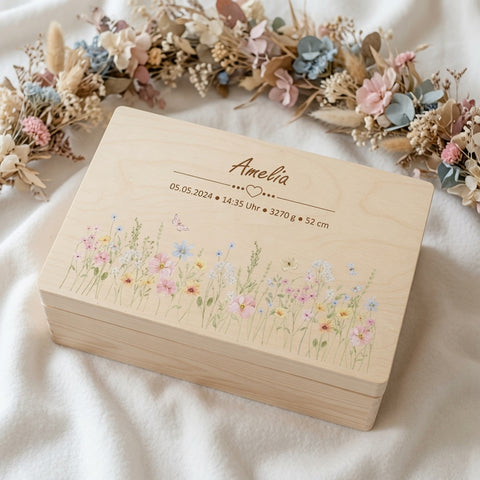 Erinnerungskiste personalisiert Blumenwiese bunt
