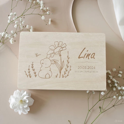 Boîte à souvenirs personnalisée Lapin Fleur