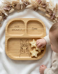 Bambus Kinderteller personalisiert Hase mit Schleife