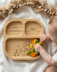 Bambus Kinderteller personalisiert Hase mit Blume