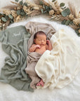 Babydecke personalisiert Strickdecke beige, grün, braun