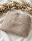 Babydecke personalisiert Strickdecke beige, grün, braun