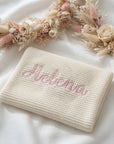 Babydecke personalisiert Strickdecke beige, grün, braun