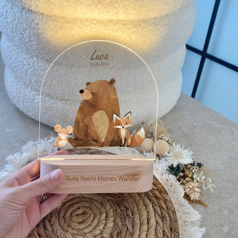 Veilleuse colorée personnalisée avec des animaux de la forêt