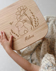 Sgabello per bambini personalizzato con coniglietto e fiore