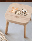 Tabouret coloré pour enfant, personnalisé avec des animaux de la forêt