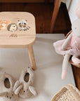 Tabouret coloré pour enfant, personnalisé avec des animaux de la forêt