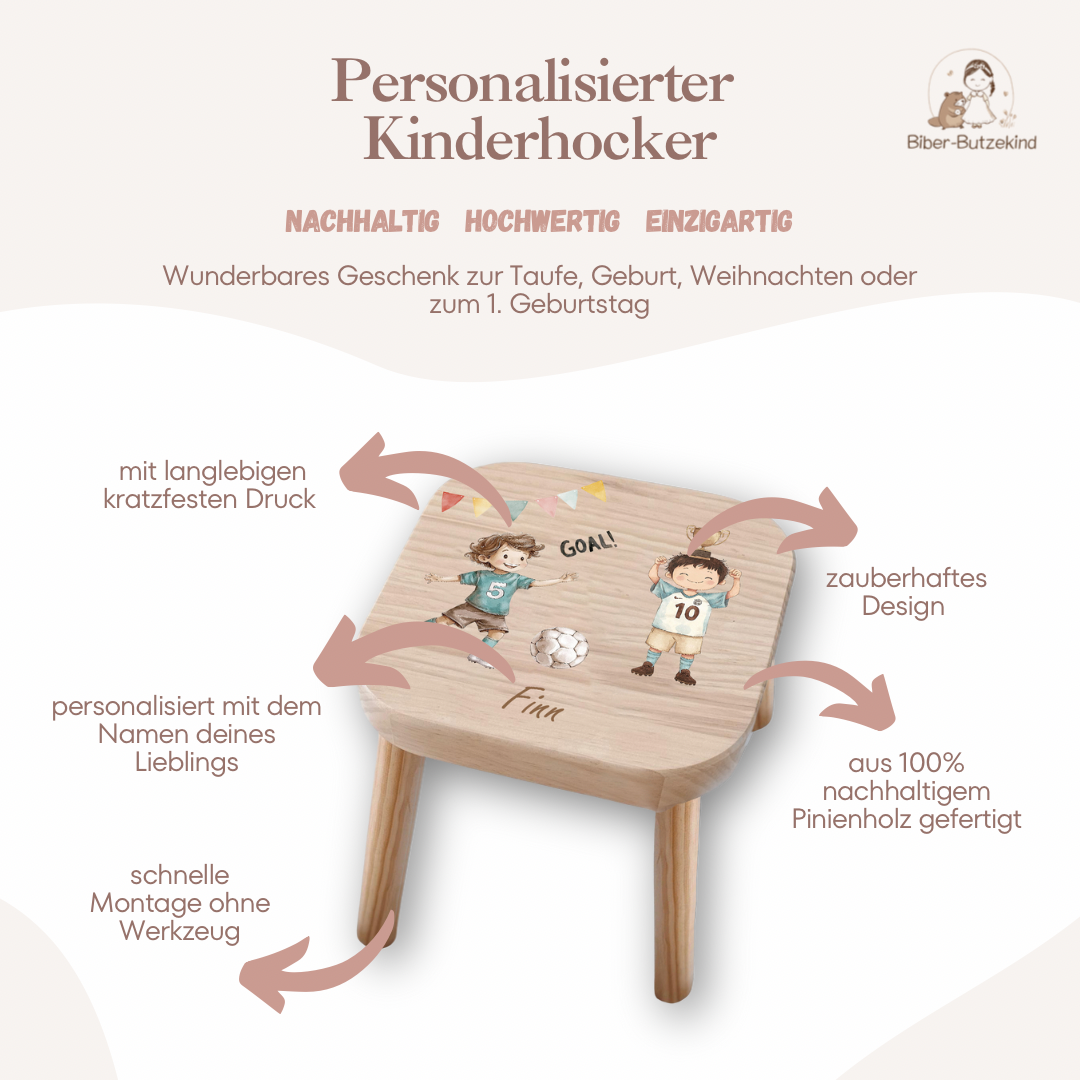 Farbiger Kinderhocker personalisiert Fussball