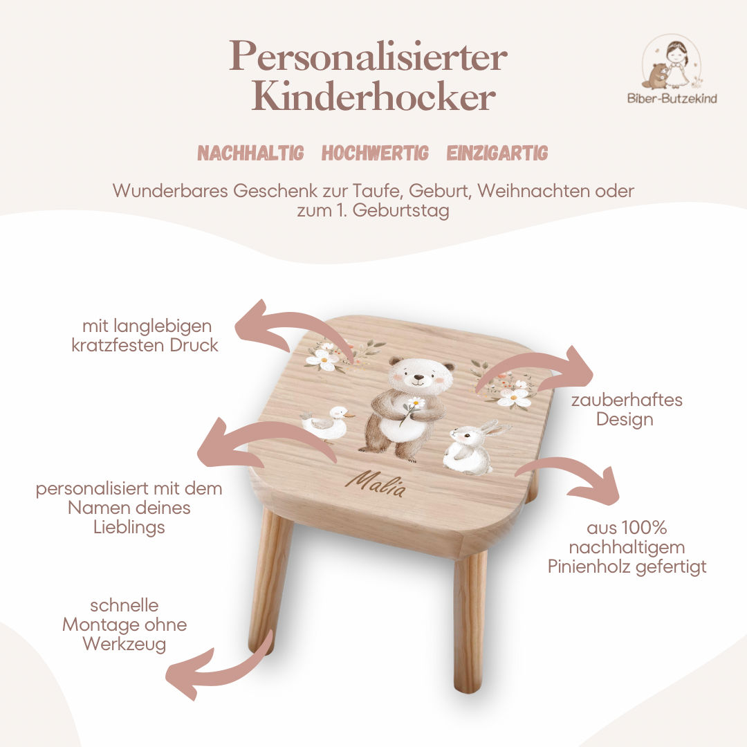 Farbiger Kinderhocker personalisiert Bär