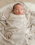 Copertina per neonati personalizzata "Sterntaler" in peluche e cotone beige, verde, giallo, rosa