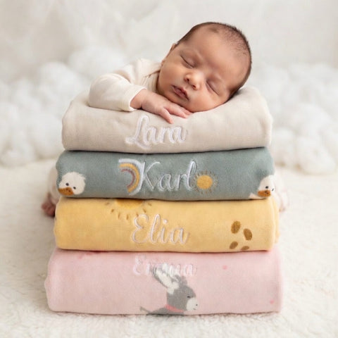 Copertina per neonati personalizzata "Sterntaler" in peluche e cotone beige, verde, giallo, rosa