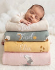 Copertina per neonati personalizzata "Sterntaler" in peluche e cotone beige, verde, giallo, rosa