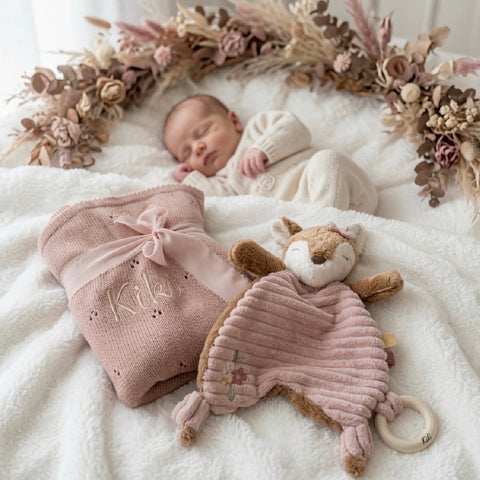 Babydecke und Schmusetuch, Reh rosa personalisiert
