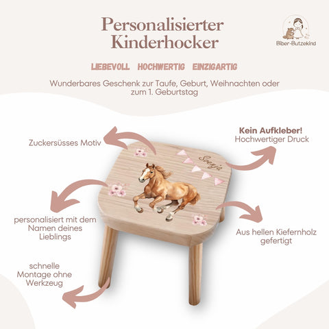 Tabouret coloré pour enfant personnalisé avec un cheval