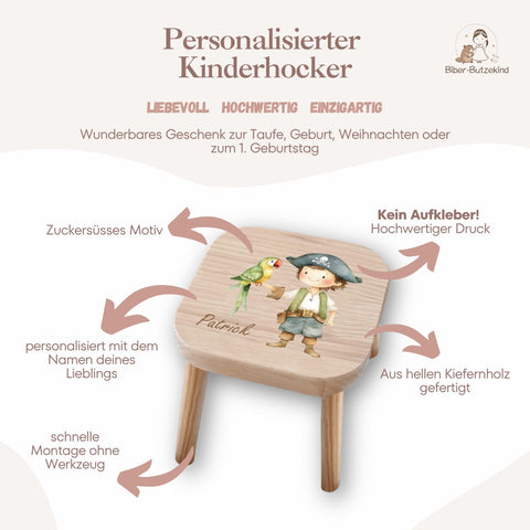 Farbiger Kinderhocker personalisiert Pirat