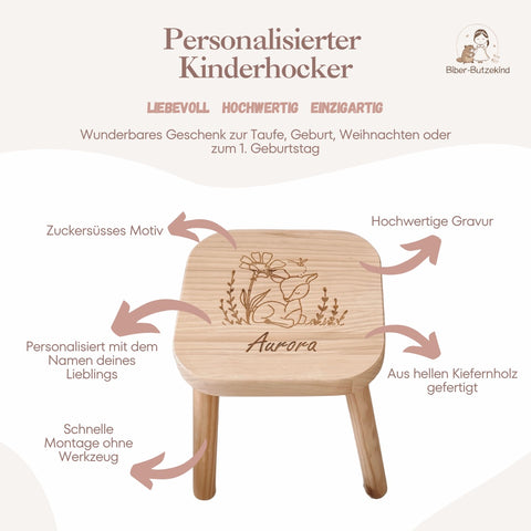Sgabello per bambini personalizzato con cervo sdraiato