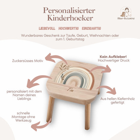 Farbiger Kinderhocker personalisiert Regenbogen