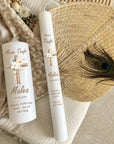 Bougie de baptême personnalisée avec croix, couleur beige
