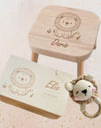 Erinnerungskiste, Kinderhocker & Babyrassel Löwe Set