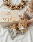Geschenkset Erinnerungskiste, Schmusetuch und Handtuch Safari personalisiert