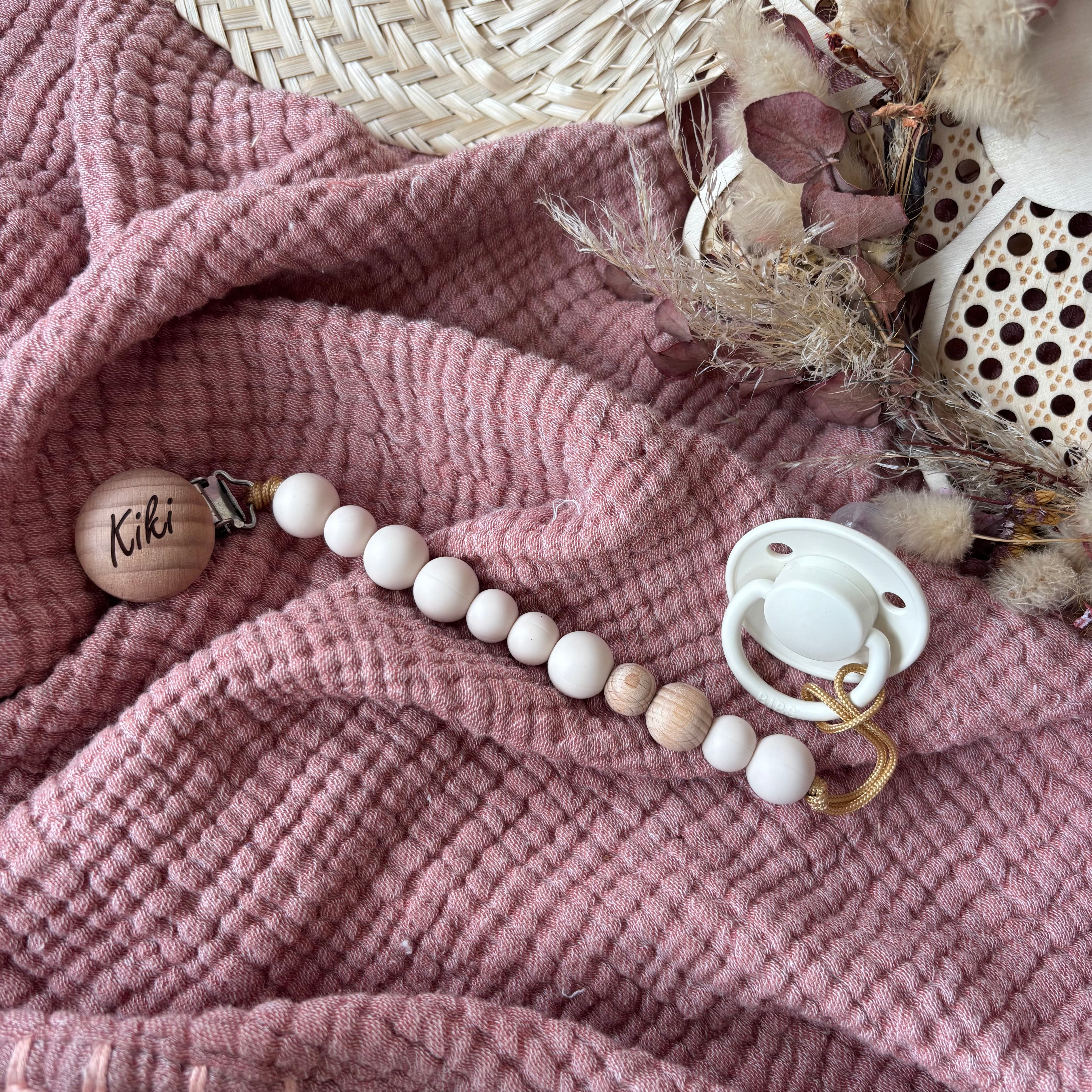 Babydecke, Schmusetuch &amp; Nuggikette Reh rosa personalisiert